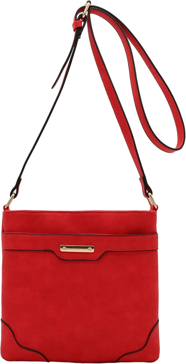 Solid Modern Classic Crossbody Bag with Gold Plate contrast revolve hole periphery Medium Size 