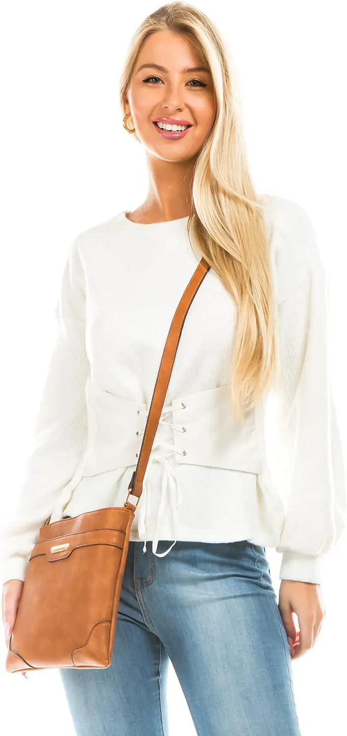 Solid Modern Classic Crossbody Bag with Gold Plate contrast revolve hole periphery Medium Size 