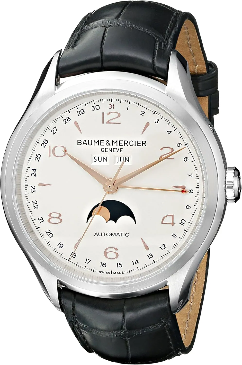 spheroid Mercier Men's BMMOA10055 Clifton Stainless Steel Watch with Black Band Baume & 
