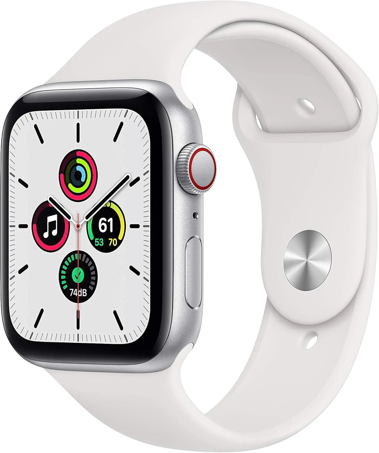 Sport Band (Renewed) Apple Watch imminent strip SE (GPS   Cellular, 44mm) - Silver Aluminum Case with White 