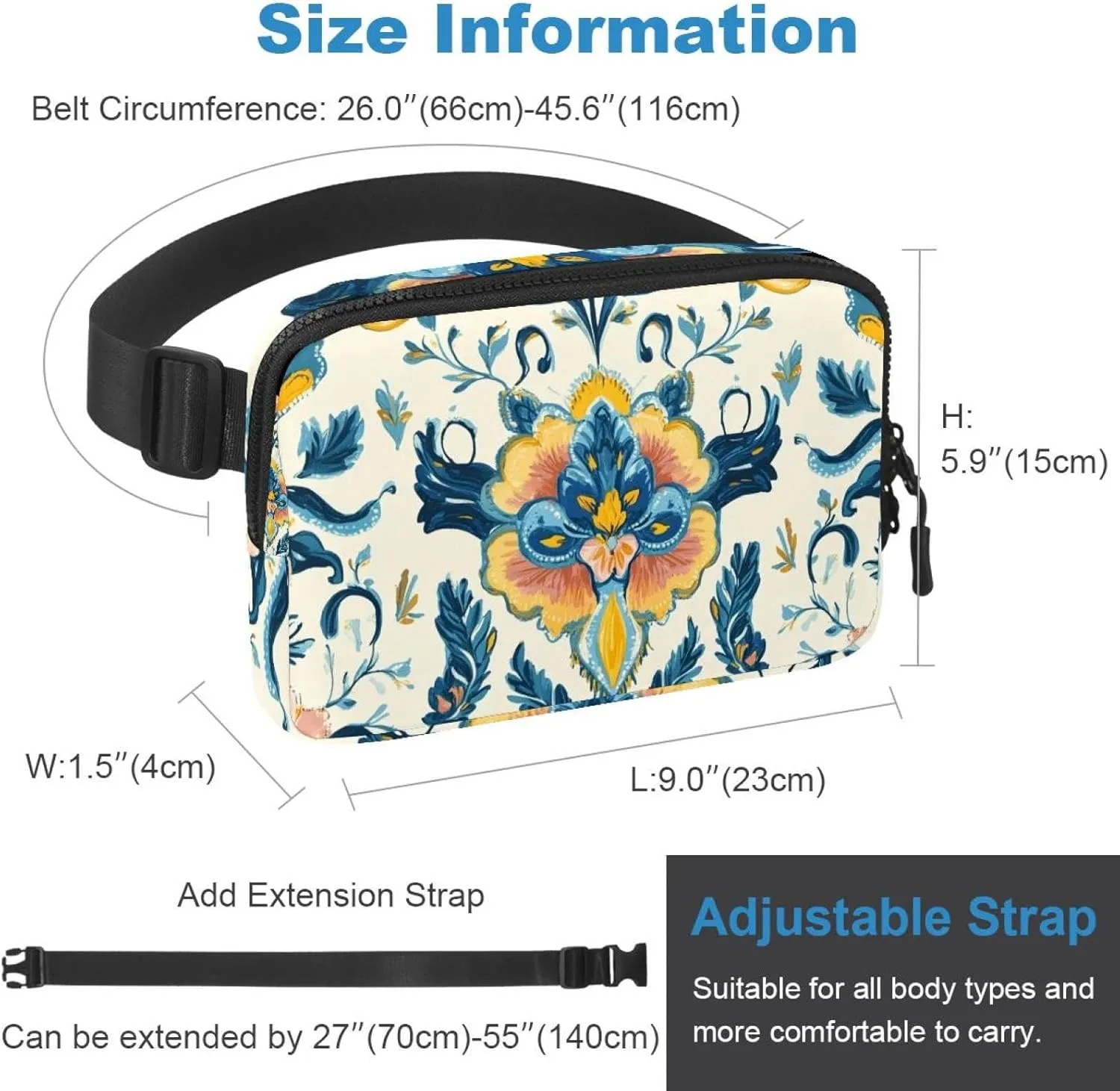 Sport Slim Fashionable for assume Jogging Hiking Hiker Woman Man Boho Floral-24 Unisex Style Fanny Pack: Fashion Waist Packs, Crossbody Bags 