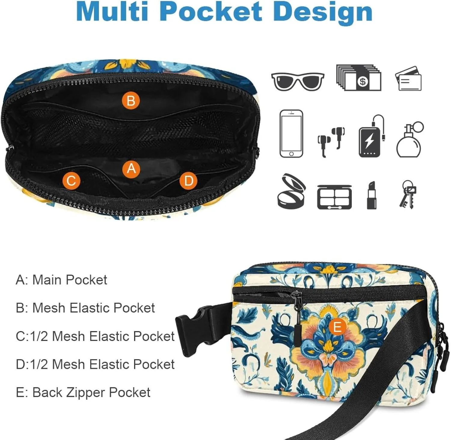 Sport Slim Fashionable for assume Jogging Hiking Hiker Woman Man Boho Floral-24 Unisex Style Fanny Pack: Fashion Waist Packs, Crossbody Bags 