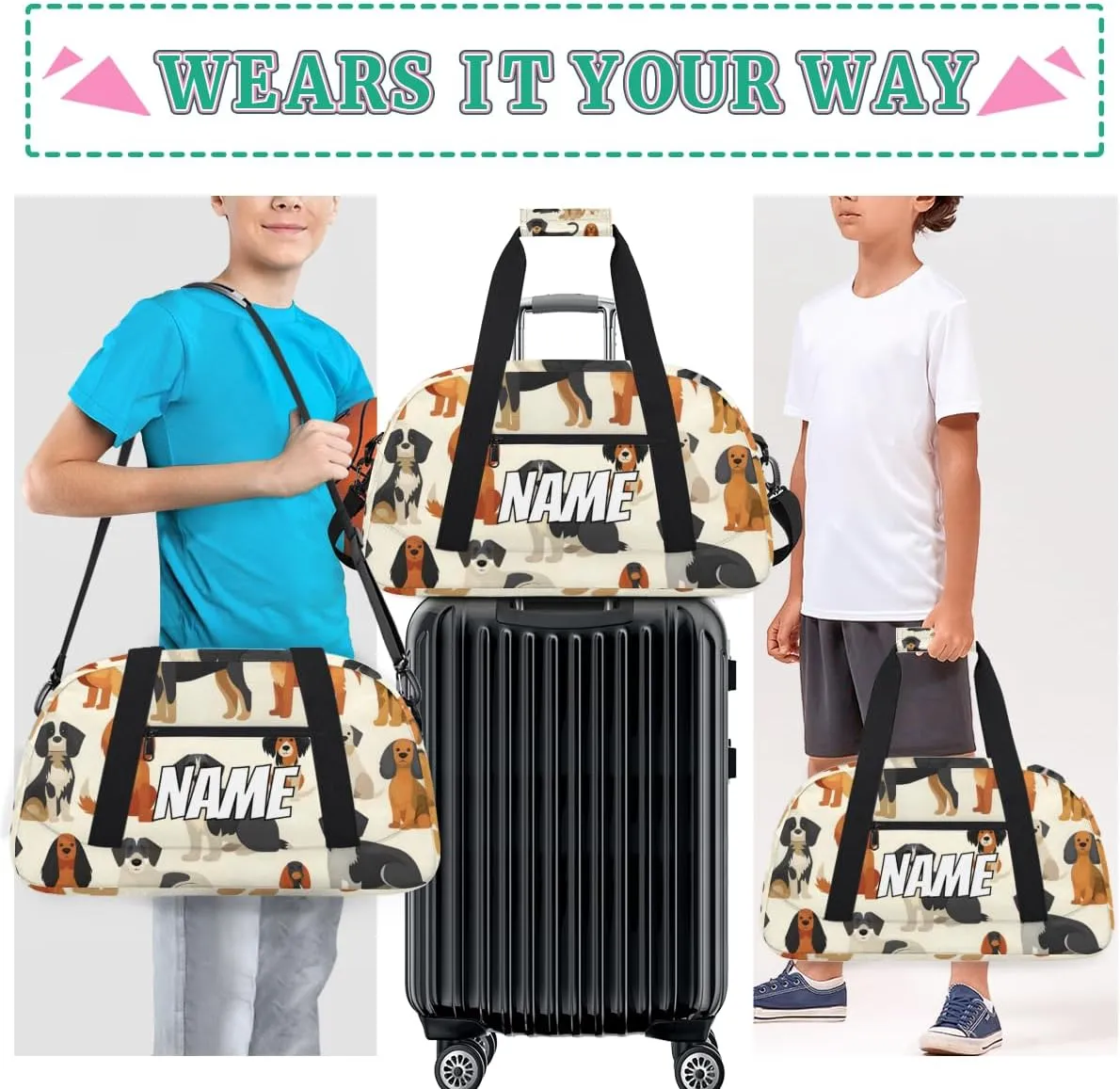 Sports Gym Bag Personalized Pet Animals Name Travel Duffel Bag Customized Weekender Overnight Bags slender for Women Men Custom Cute Dog 