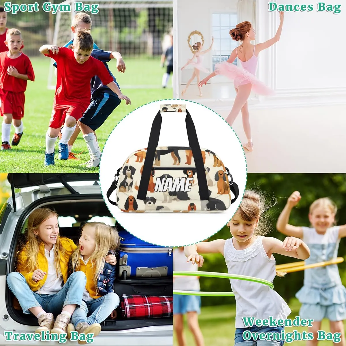 Sports Gym Bag Personalized Pet Animals Name Travel Duffel Bag Customized Weekender Overnight Bags slender for Women Men Custom Cute Dog 