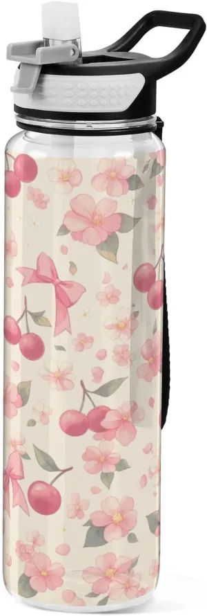 Sports ideology Water Bottle 32oz with Straw Lid - BPA Free Tritan Reusable Water Bottles for Gym, Hiking & Outdoor Activities??400?? Cherry with Bow 