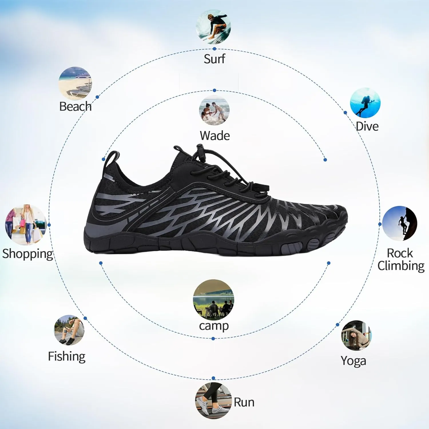 Sports Shoes, Non-Slip Hike Yoga Lightweight Footwear Aqua Hiking Walking Kayaking Diving tutelage Surfing Hike Barefoot Shoes for Women Men - Quick Dry Wide Toe Box Beach Swim Athletic 