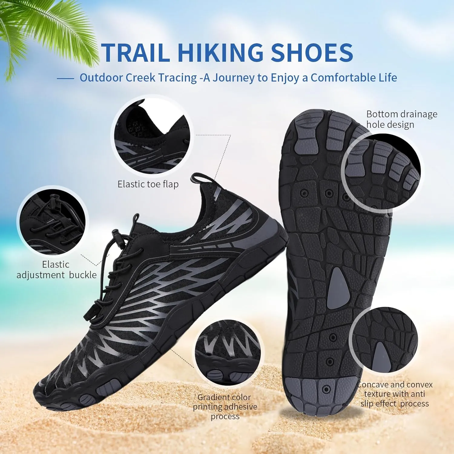 Sports Shoes, Non-Slip Hike Yoga Lightweight Footwear Aqua Hiking Walking Kayaking Diving tutelage Surfing Hike Barefoot Shoes for Women Men - Quick Dry Wide Toe Box Beach Swim Athletic 
