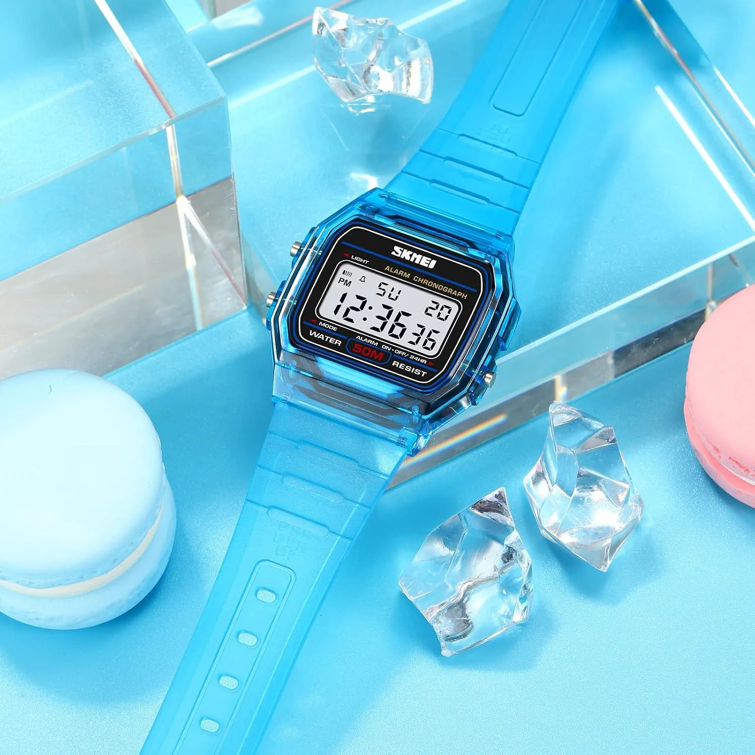 Sports Watch Waterproof Casual Digital Watch Gosasa Unisex assassinate Classic Transparent Color PU Strap Digital 