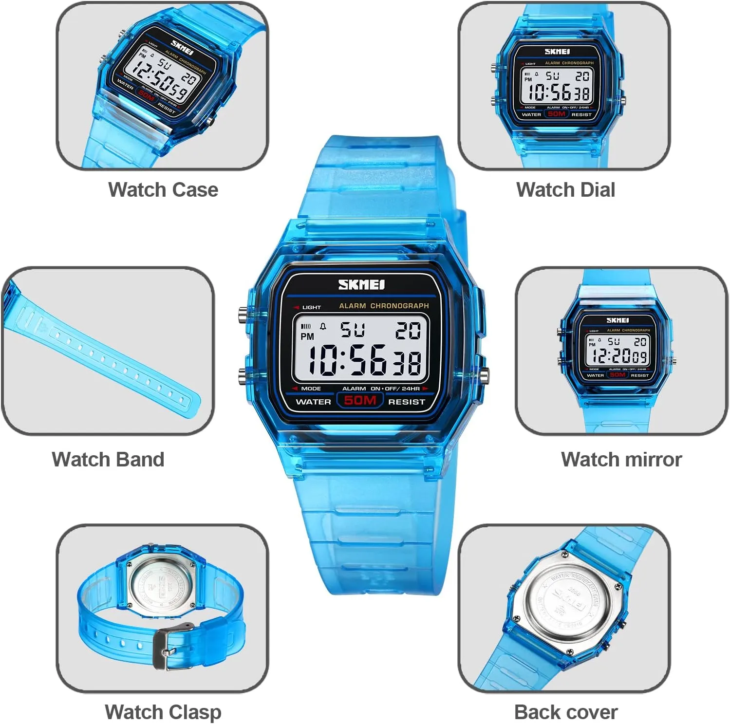 Sports Watch Waterproof Casual Digital Watch Gosasa Unisex assassinate Classic Transparent Color PU Strap Digital 