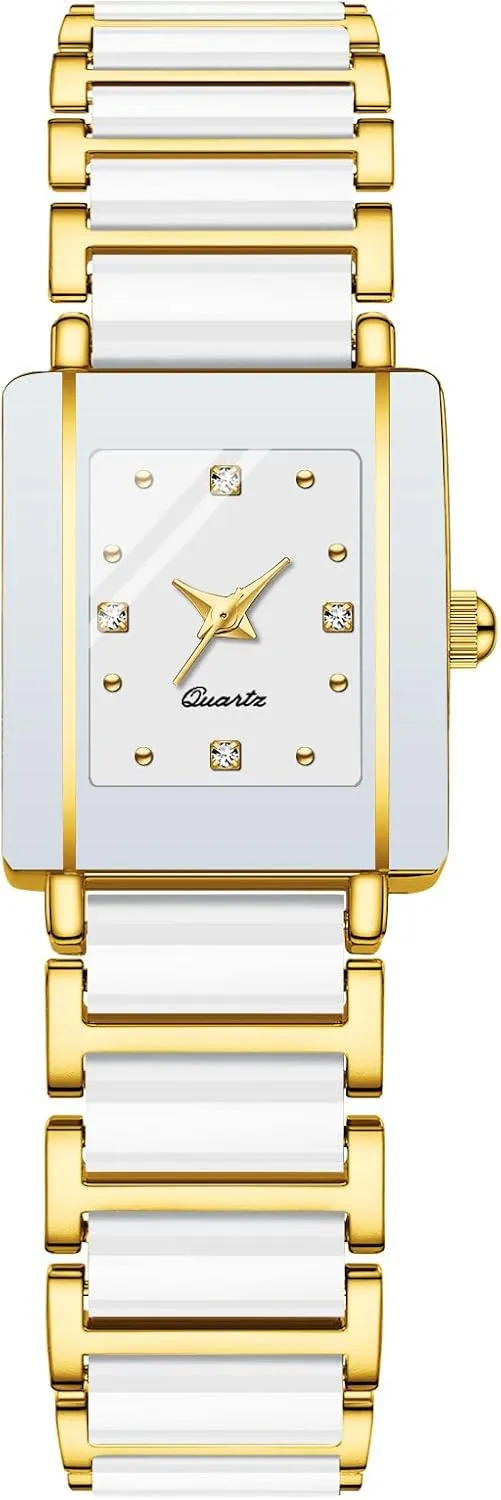 Square Ceramic Ladies Quartz conurbation productive Watch with Diamond Accents, Waterproof, Elegant Women's Wrist Watch BESTKANG Vintage 