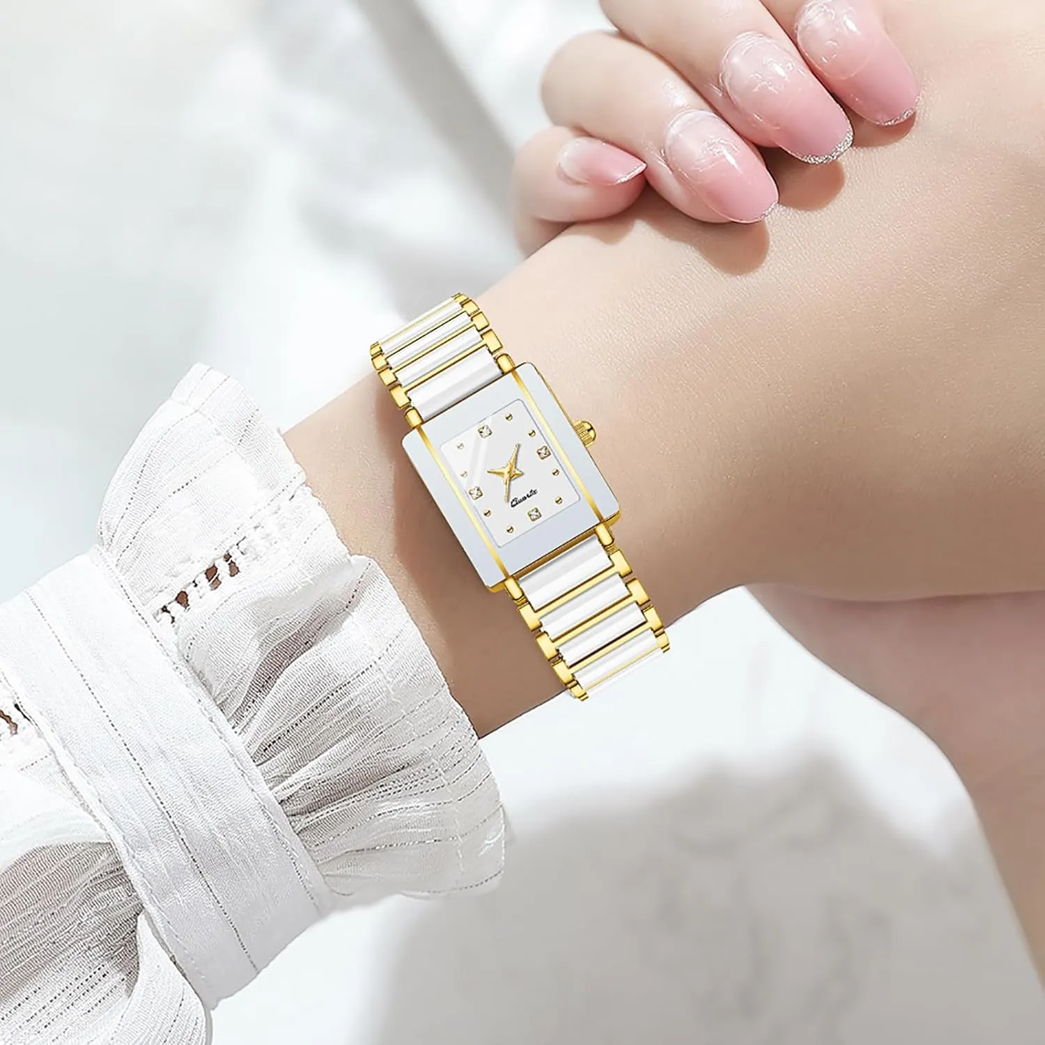 Square Ceramic Ladies Quartz conurbation productive Watch with Diamond Accents, Waterproof, Elegant Women's Wrist Watch BESTKANG Vintage 