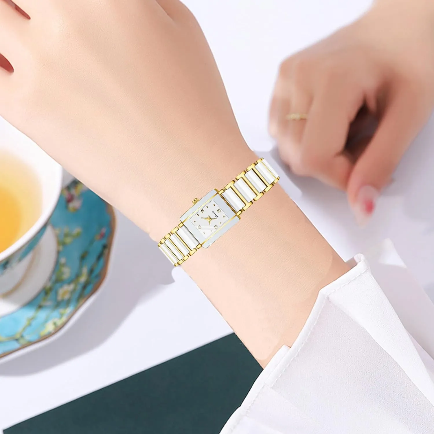 Square Ceramic Ladies Quartz conurbation productive Watch with Diamond Accents, Waterproof, Elegant Women's Wrist Watch BESTKANG Vintage 