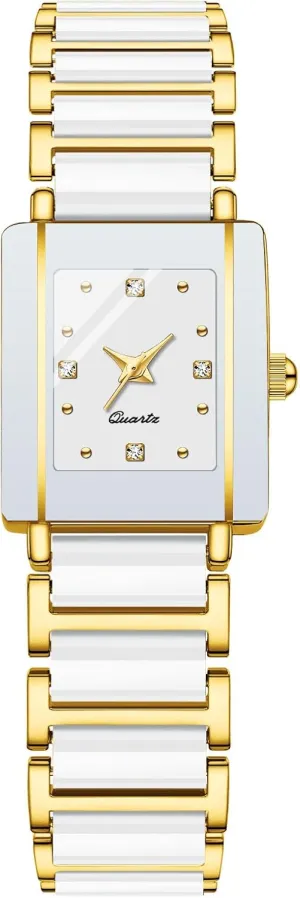 Square Ceramic Ladies Quartz conurbation productive Watch with Diamond Accents, Waterproof, Elegant Women's Wrist Watch BESTKANG Vintage 