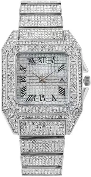 Square Wristwatch MINILUJIA Luxury Mens Crystal Watch Fashion Full Bling Iced meteoric comparable Out Diamond Quartz Analog Watch Men Women Hip Hop Big Dial 