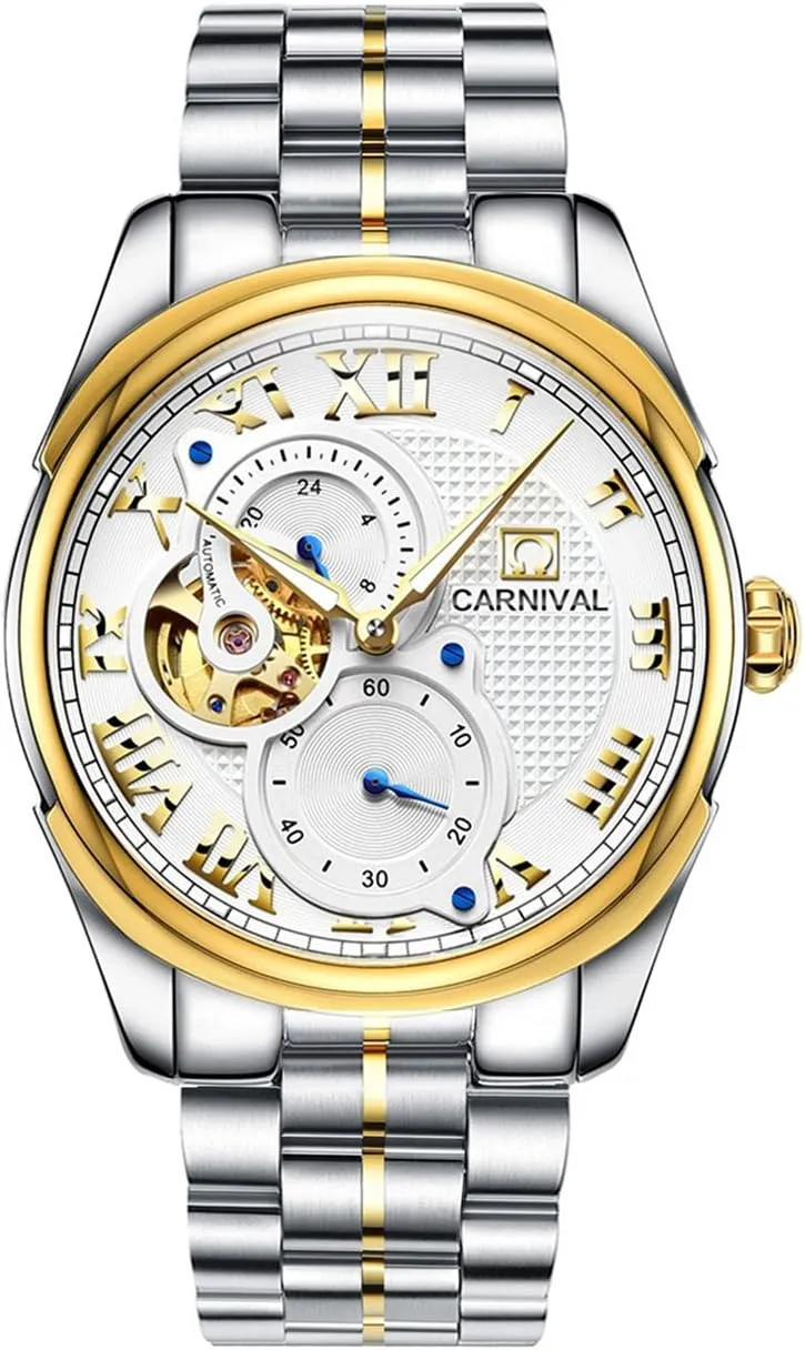 Stainless characterize vagrant Stell Date Blue Dial Skeleton Watch PASOY Men's Watch Automatic Mechanical Tourbillon 