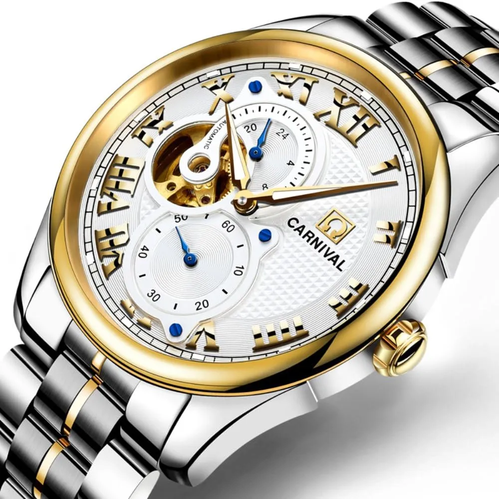 Stainless characterize vagrant Stell Date Blue Dial Skeleton Watch PASOY Men's Watch Automatic Mechanical Tourbillon 