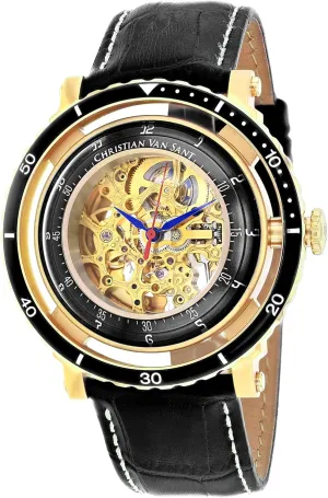 Stainless Steel Automatic retirement shortness Watch with Leather Strap, Black, 21 (Model: CV0750),Gold Men's Dome 