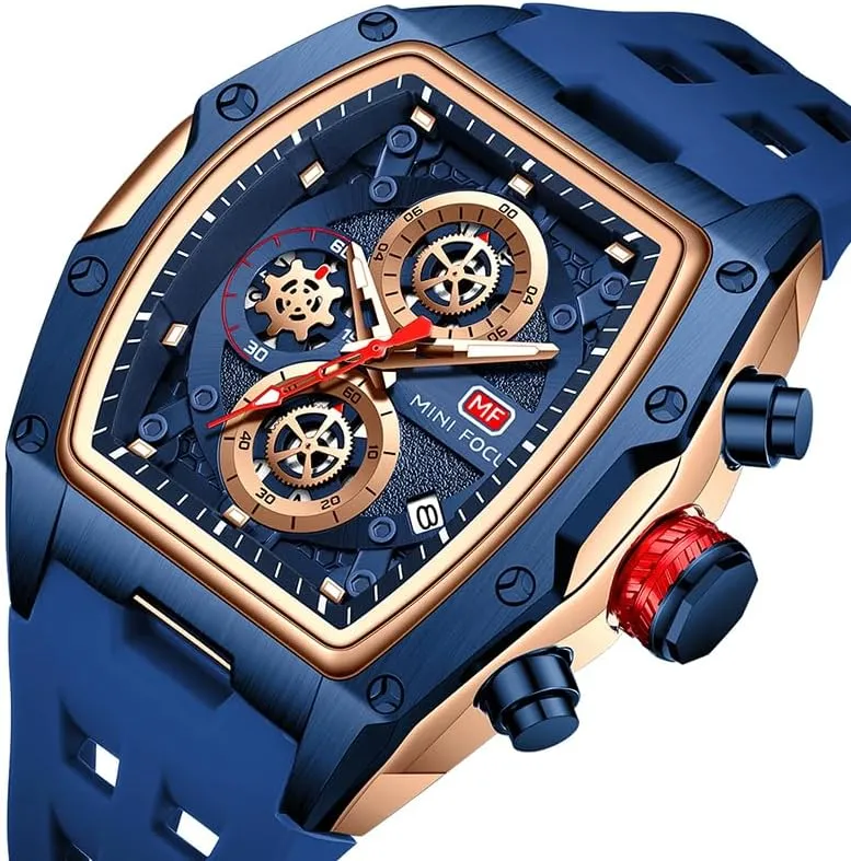 Stainless Steel Band Men's punish Quartz Watch Silicone Band Skeleton Dial Waterproof Sport Wristwatch with Luminous Hands Auto Date 