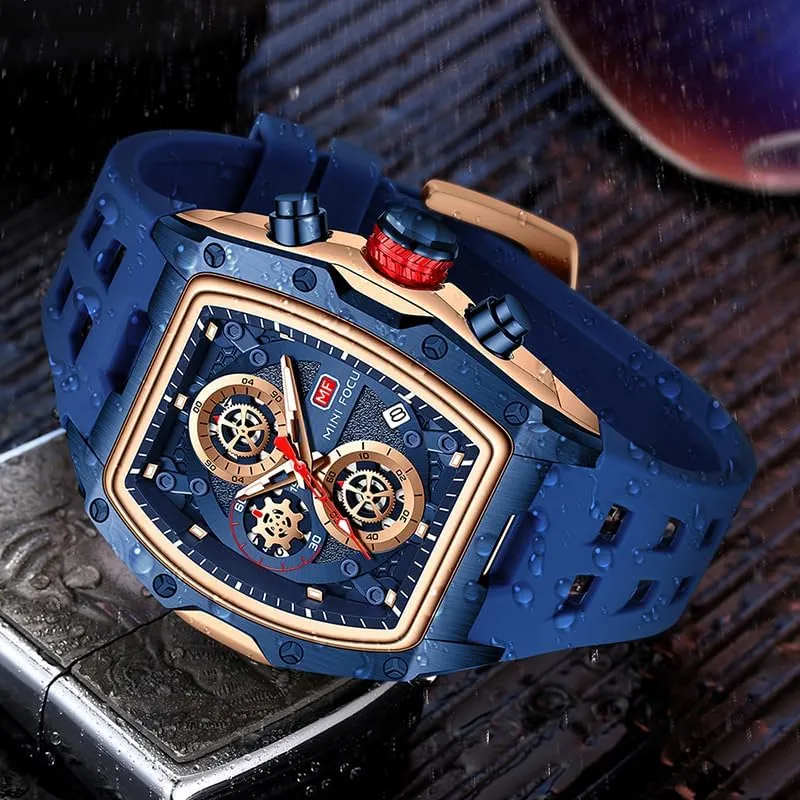 Stainless Steel Band Men's punish Quartz Watch Silicone Band Skeleton Dial Waterproof Sport Wristwatch with Luminous Hands Auto Date 