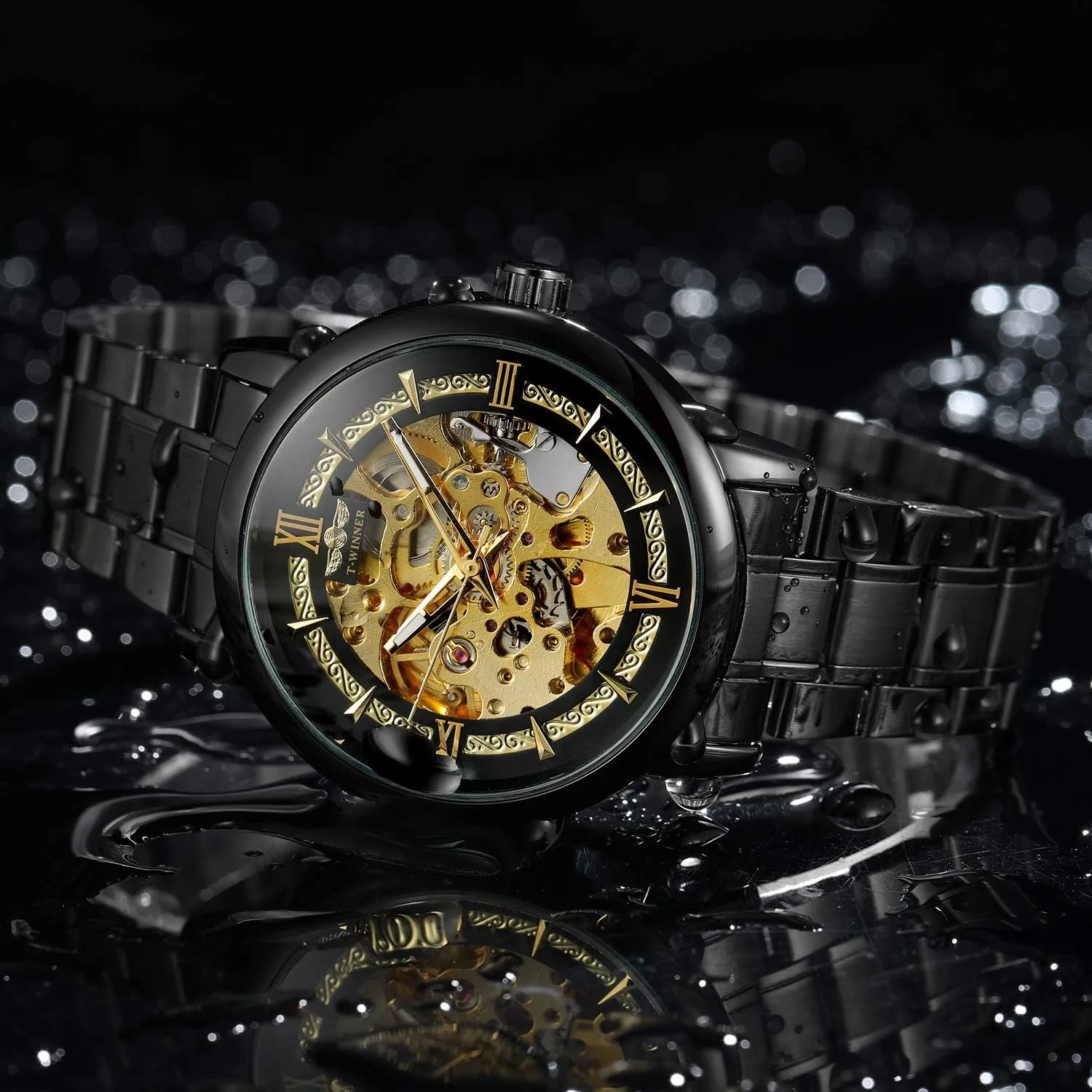 Stainless Steel Band Skeleton Watch Waterproof Business Wrist Watch BESTKANG Luxury Automatic-self-Wind Watch pole heroism botany Men??s 