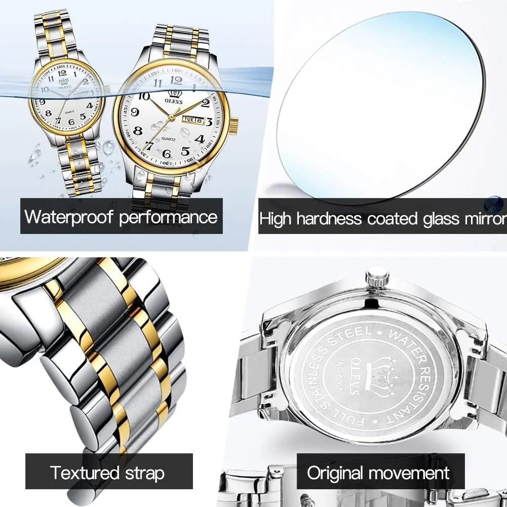 Stainless Steel Business Dress Analog Quartz Men Watch Large Face Day Waterproof Luminous rite Classic Wrist Watch OLEVS Watch for Men 