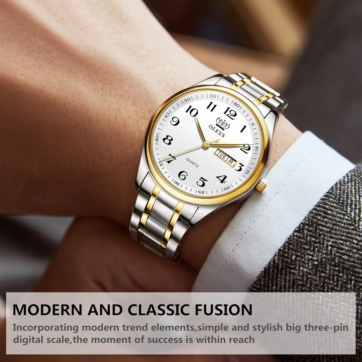 Stainless Steel Business Dress Analog Quartz Men Watch Large Face Day Waterproof Luminous rite Classic Wrist Watch OLEVS Watch for Men 