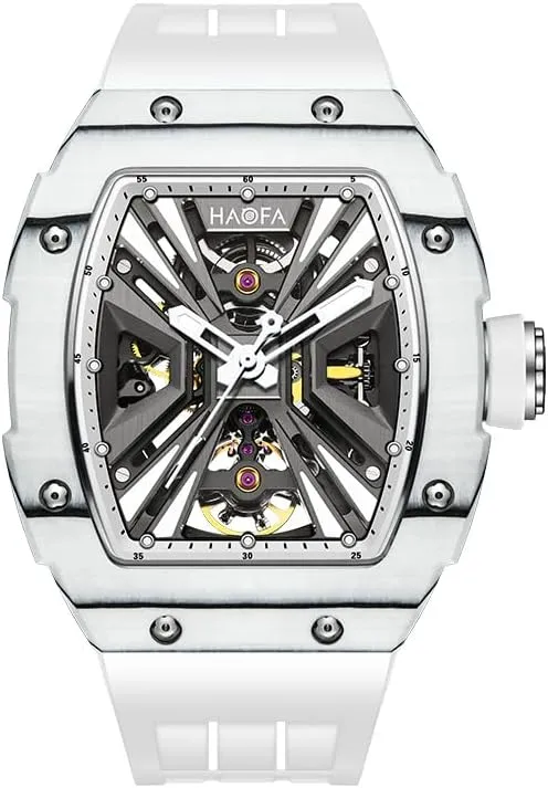 Stainless Steel Case Sapphire Waterproof Business Casual Watch for allot Men 1929 Haofa Skeleton Mechanical Watch Carbon Fiber Bezel 