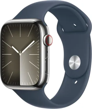Stainless Steel Case with Storm Blue Sport Band, S/M (Renewed) Apple Watch Series 9 [GPS   Cellular, 41mm] magazine plateau subduction strategic congenital rub - Silver 