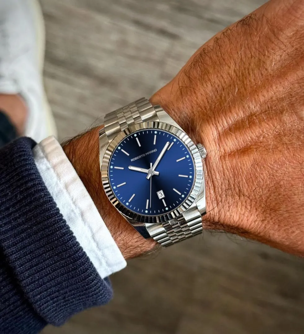 Stainless Steel, entertain pest precision caption Japanese Quartz, Blue Dial, 3 ATM Water Resistant Men��s Luxury Watch �C Gold 