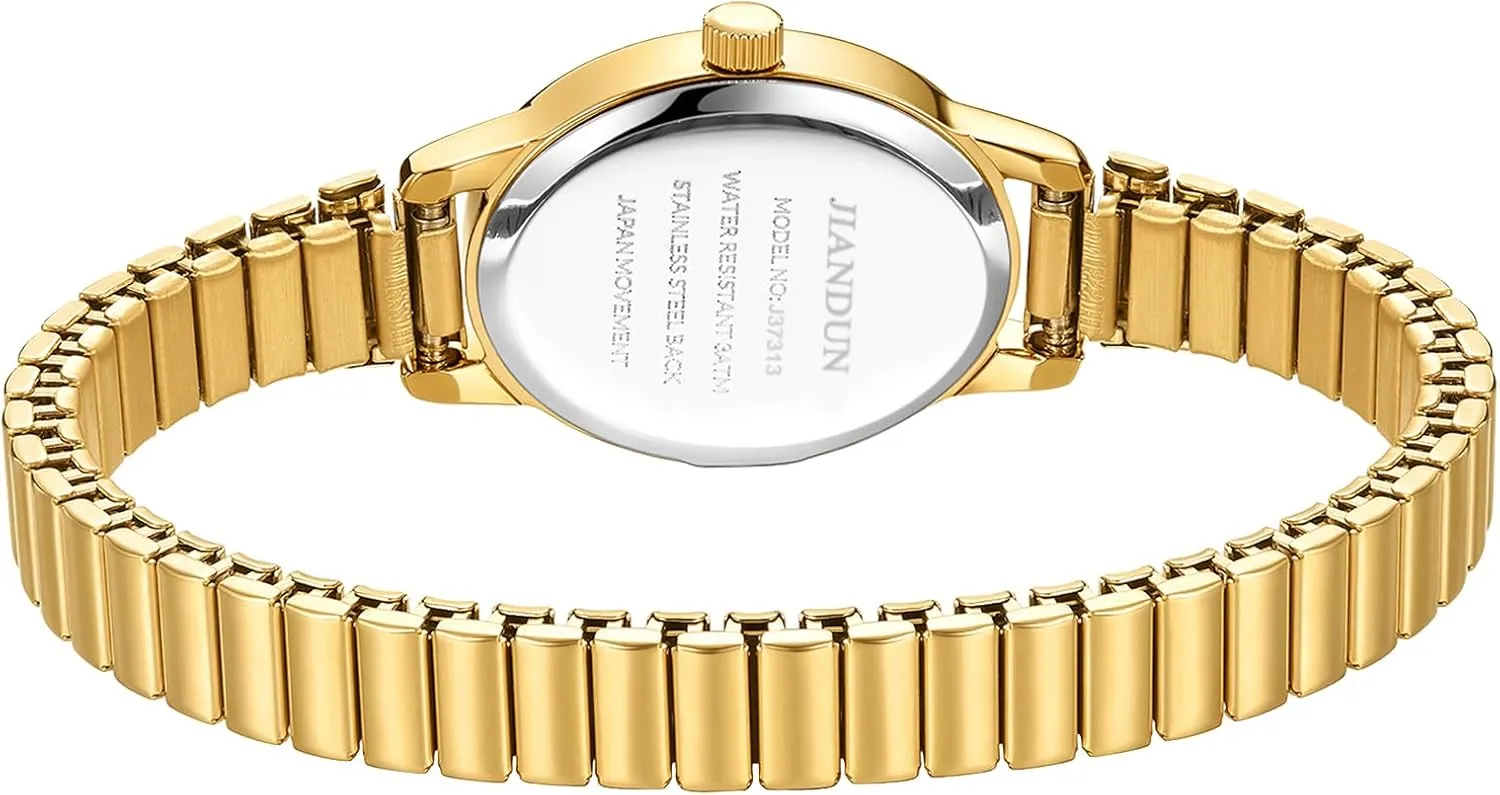 Stainless Steel Expansion Band, slender utensil Water Resistant JIANDUN Petite Women's Easy Reader Glod Watch, Analog Women Watch with 