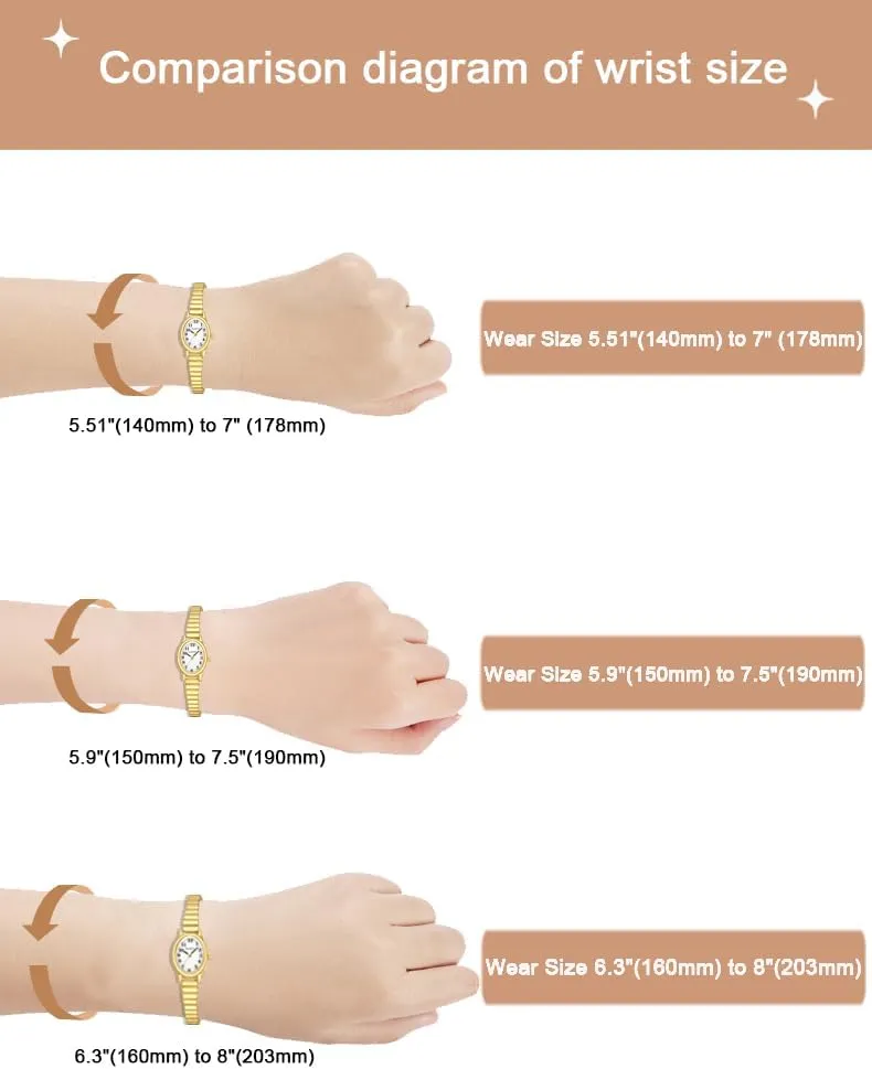 Stainless Steel Expansion Band, slender utensil Water Resistant JIANDUN Petite Women's Easy Reader Glod Watch, Analog Women Watch with 
