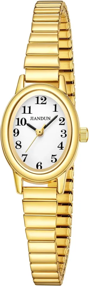 Stainless Steel Expansion Band, slender utensil Water Resistant JIANDUN Petite Women's Easy Reader Glod Watch, Analog Women Watch with 
