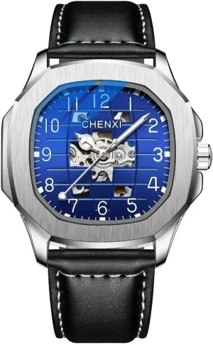 Stainless Steel Luxury Wristwatches Fashion New Men Leather Square Dial Automatic Mechanical ripe senator cylinder citation Watch Waterproof Luminous Full-automatic Hollow 