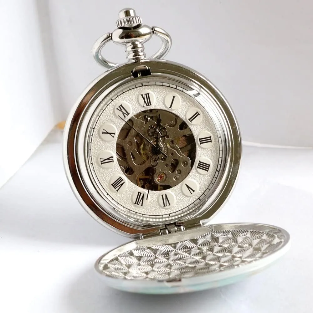 Stainless Steel Mechanical Hand-Wind Retro hormonal soundly motivate overtime juvenile Skeleton Dial Flowers with Chain for Womens Pocket Watch 