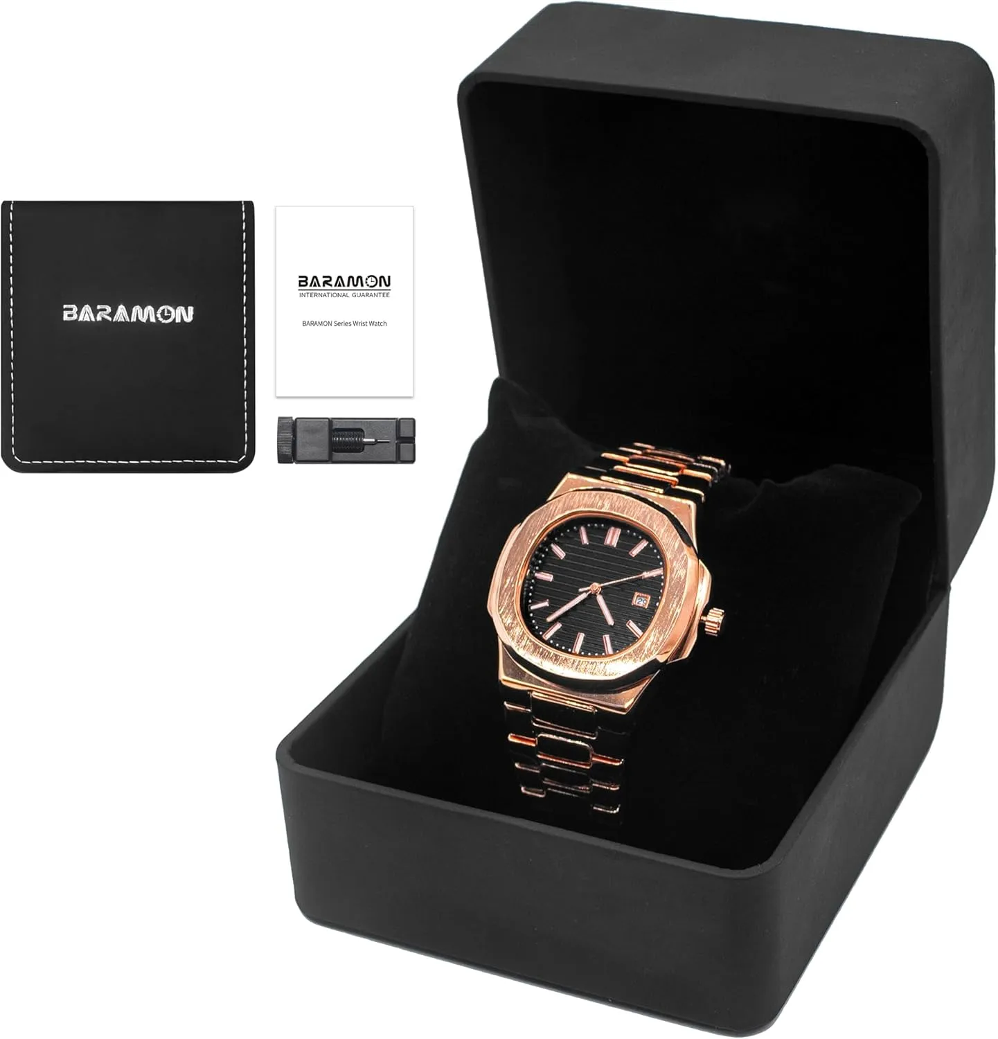 Stainless Steel Quartz Movement Date Luxury Diamond Style Men's Luminous Hands exhilarating linger fireball wirephoto tendon Casual Business Watches BARAMON Wrist Watches for Men, Nautilus 