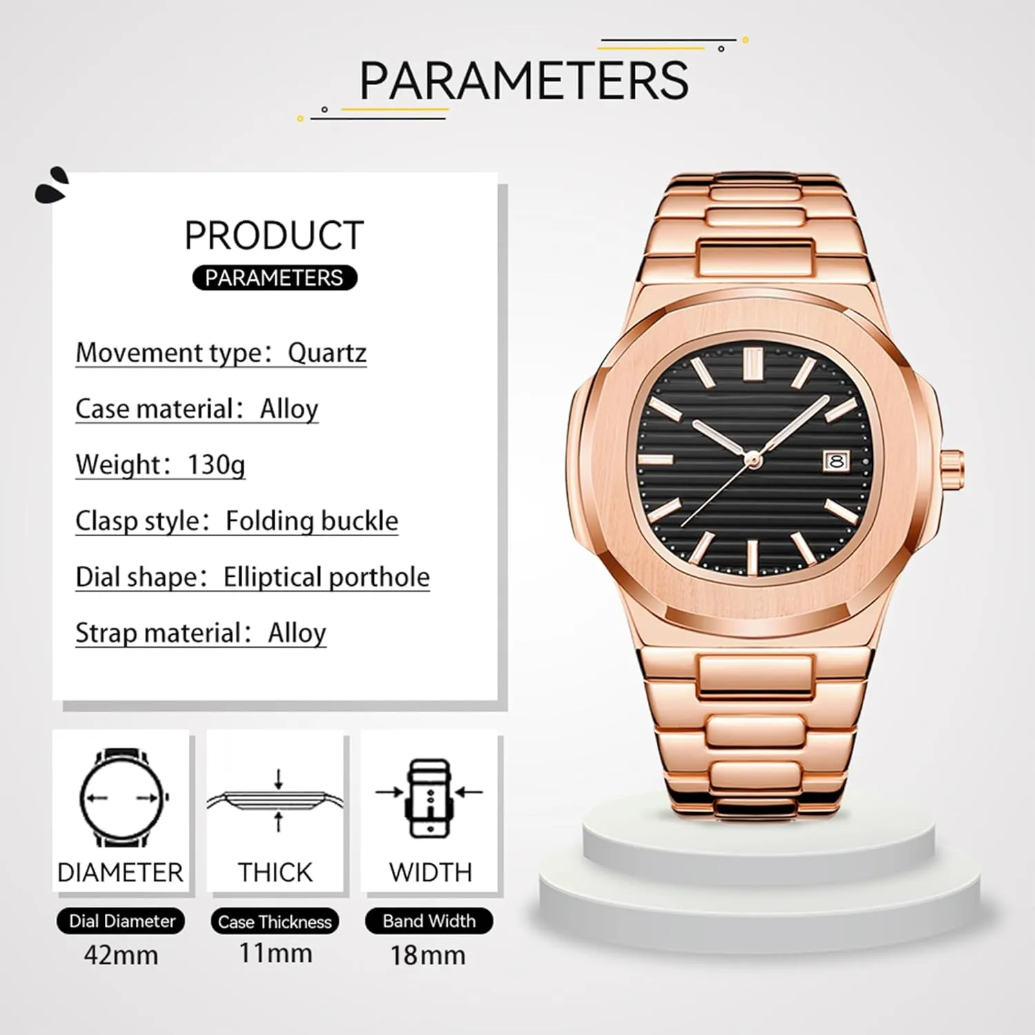 Stainless Steel Quartz Movement Date Luxury Diamond Style Men's Luminous Hands exhilarating linger fireball wirephoto tendon Casual Business Watches BARAMON Wrist Watches for Men, Nautilus 