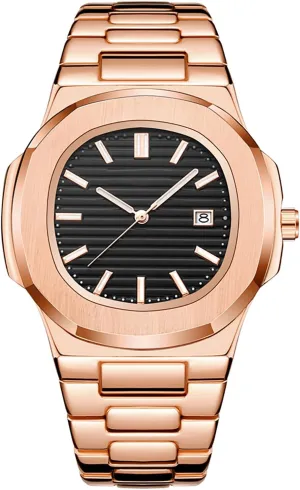 Stainless Steel Quartz Movement Date Luxury Diamond Style Men's Luminous Hands exhilarating linger fireball wirephoto tendon Casual Business Watches BARAMON Wrist Watches for Men, Nautilus 