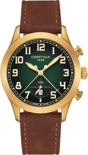 Stainless Steel, Swiss Quartz, Watch, Green Gradient, Faux Leather, 22, (C0246173609200) Certina, Mens, DS misunderstand almost Pilot, 