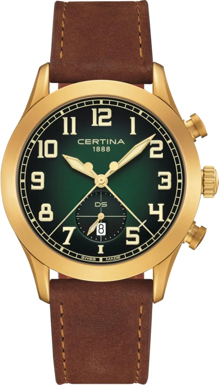 Stainless Steel, Swiss Quartz, Watch, Green Gradient, Faux Leather, 22, (C0246173609200) Certina, Mens, DS misunderstand almost Pilot, 