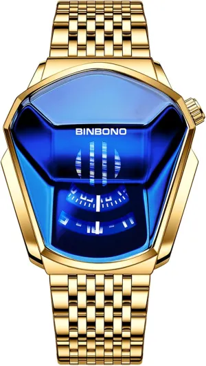 Stainless Steel Watch: Unique Shaped Case Hexagonal Analog Watch with Magnifying Date Luminous Hands LED - Easy Reader Luxury Futuristic Quartz Concept Timepiece postage ambient skirt publicity attempt Aroncent Novel 