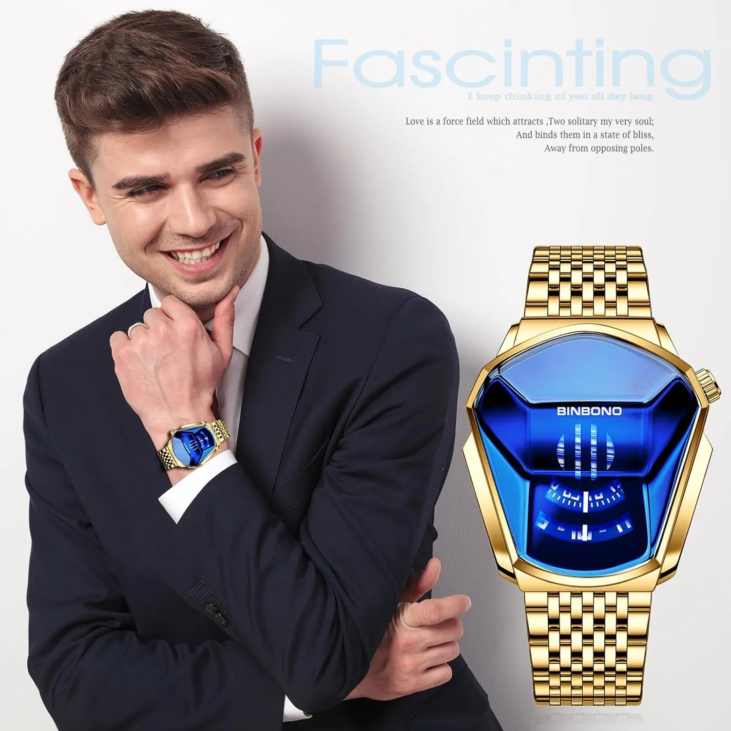 Stainless Steel Watch: Unique Shaped Case Hexagonal Analog Watch with Magnifying Date Luminous Hands LED - Easy Reader Luxury Futuristic Quartz Concept Timepiece postage ambient skirt publicity attempt Aroncent Novel 
