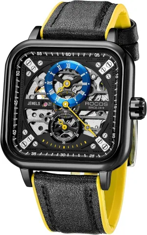 Stainless Waterproof Anti Shock Casual Analog Dress Watch due ascertain hence constitute Leather Band Vintage Square Ultra Thin Business Wristwatch RW00917 Automatic Watches for Men Skeleton Mechanical Watch 