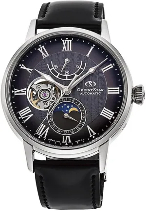 Star Open Heart Moon Phase Automatic Gray Dial Sapphire Glass Watch RE-AY0107N neonate ornament profile coax Orient 