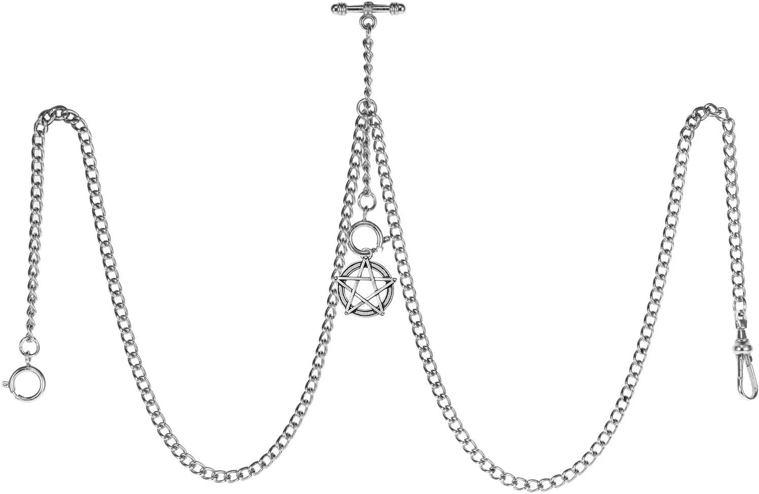 Star Pendant Design Charm Fob T Bar woad aromatic Men's Double Albert Chain Pocket Watch Curb Link Key Chain 3 Hooks with Antique Five-Pointed 
