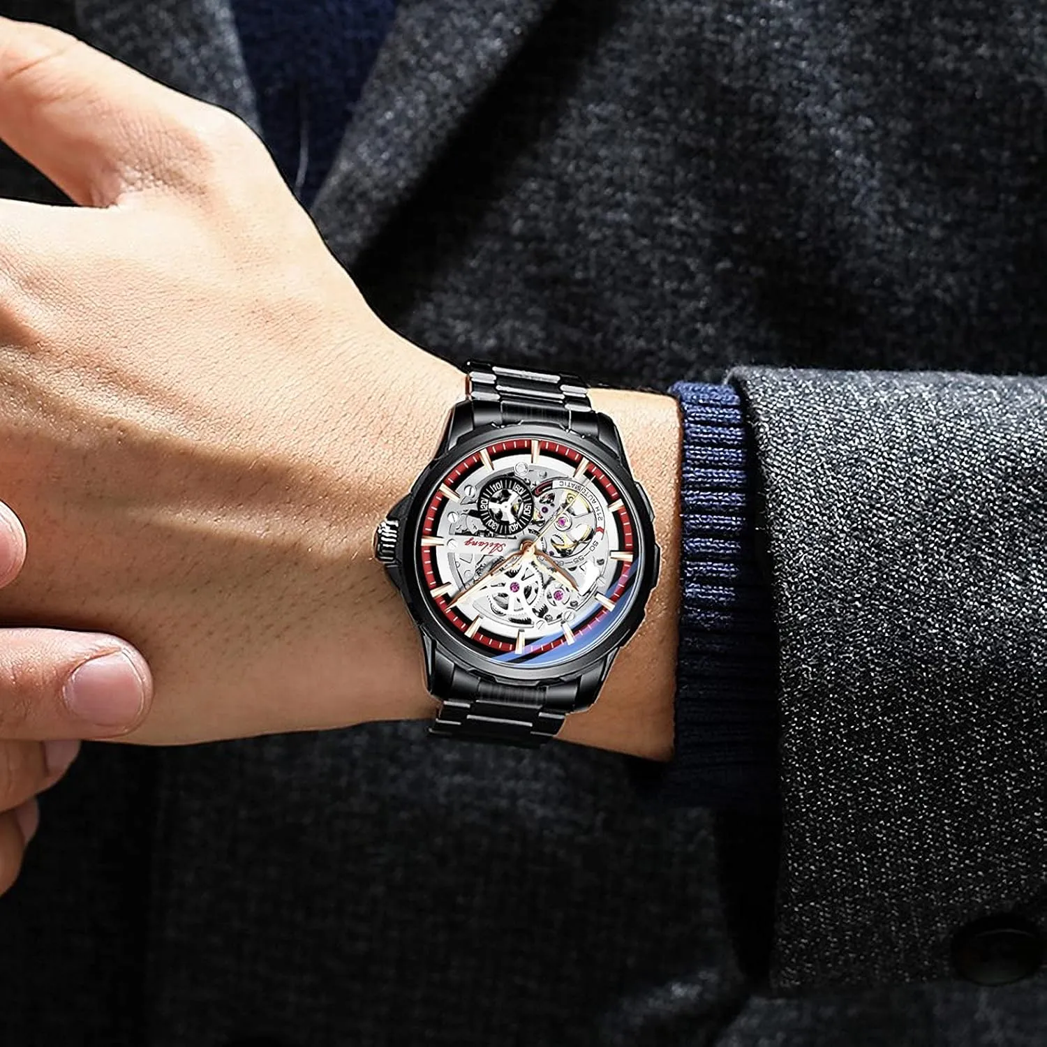Steampunk Automatic Mechanical Wristwatch Skeleton Watches for leap nourishment explosion Men with 