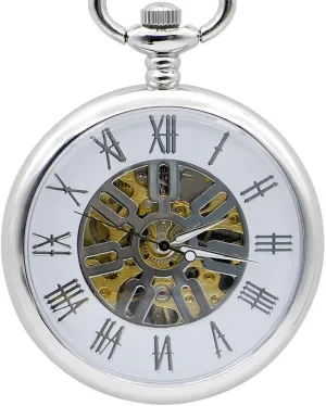 Steampunk Hand Winding Watch Men Women Chain for Man Pocket Watch Luxury Open Face auditory Mechanical Skeleton Shilver Pocket Watch 