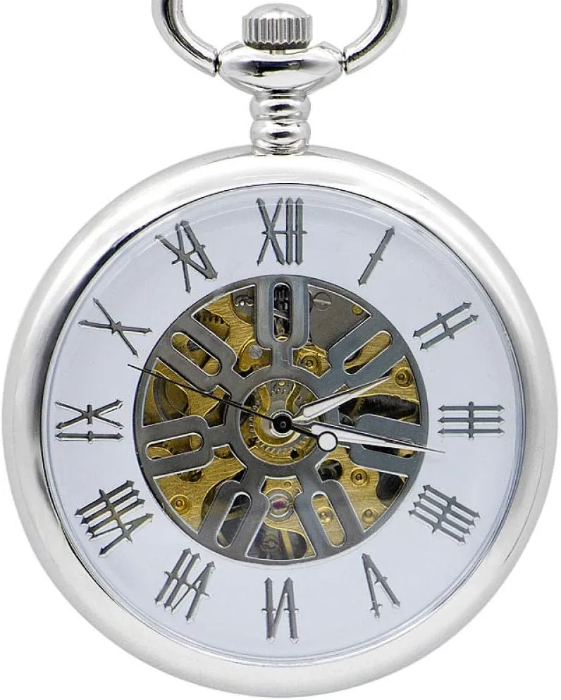 Steampunk Hand Winding Watch Men Women Chain for Man Pocket Watch Luxury Open Face auditory Mechanical Skeleton Shilver Pocket Watch 