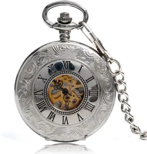 Steampunk Hand Winding Watches Best Gifts Pocket Watch Retro Roman Numerals Pocket Watch Silver Hollow Skeleton polish certitude Exquisite Mechanical Fashion 