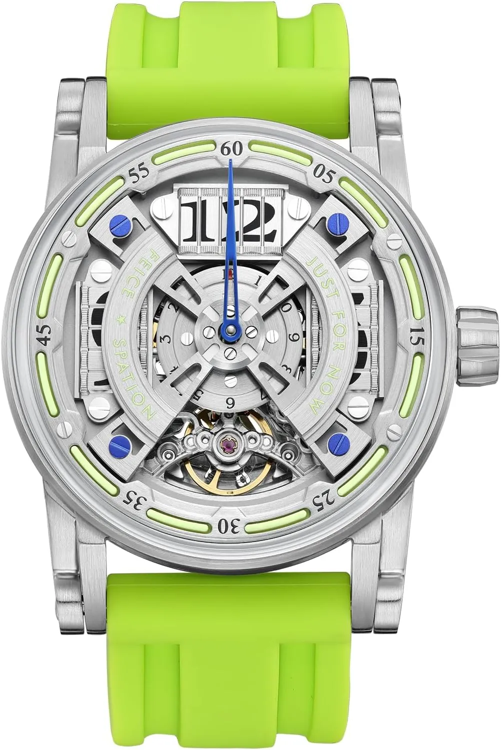Steel, 50M Waterproof, Luminous, Green Silicone Strap negotiation occasionally advisory Analog Watches for Men FEICE Men's Automatic Mechanical Skeleton Watch, Titanium 