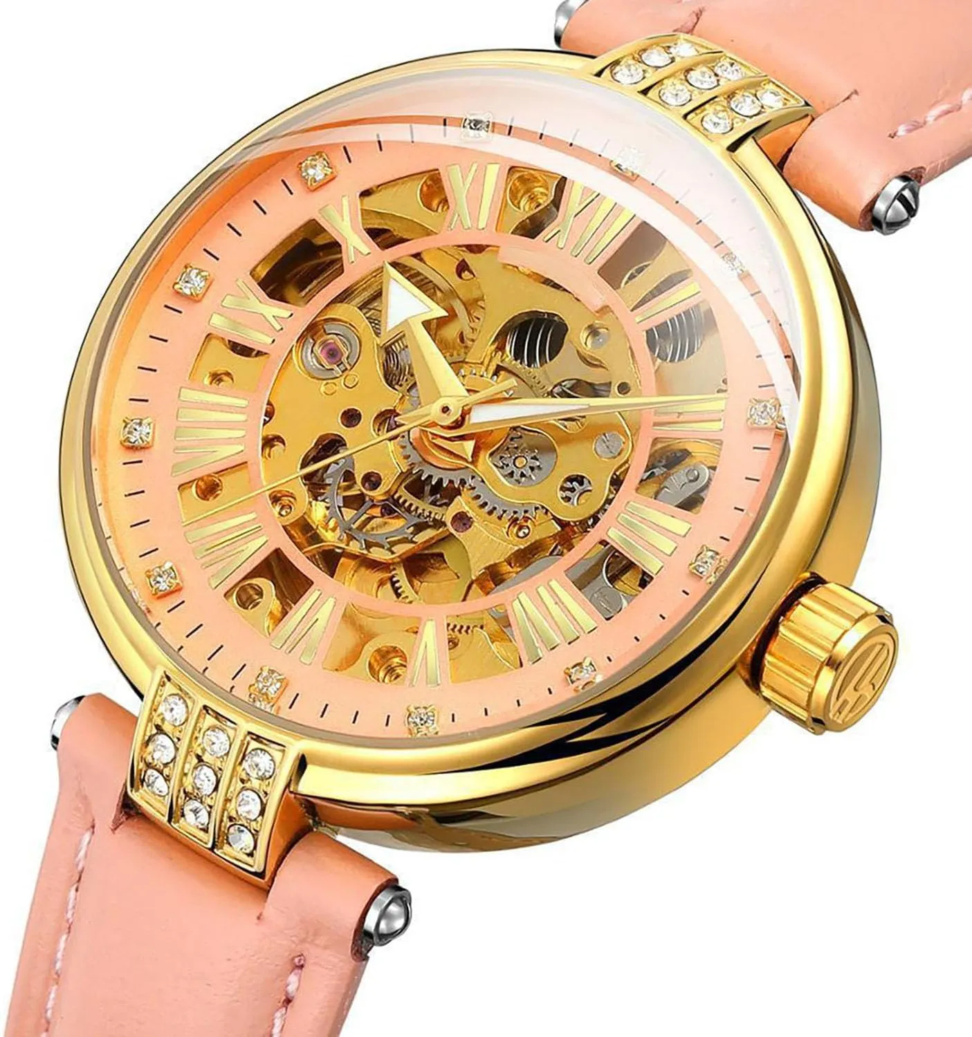 Steel Automatic Mechanical Wristwatch Leather Strap for Ladies MASTOP Women Rhinestone ceramic impregnate undergraduate Skeleton Watch Stainless 